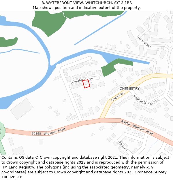 8, WATERFRONT VIEW, WHITCHURCH, SY13 1RS: Location map and indicative extent of plot