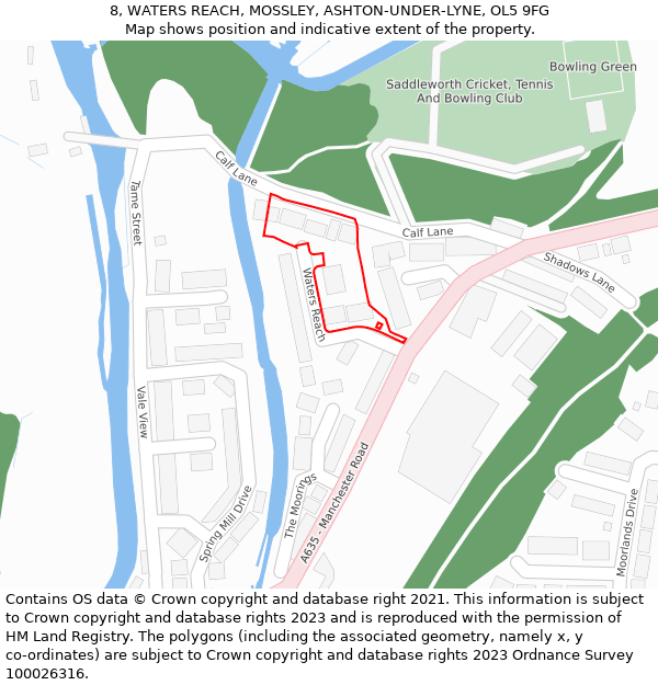8, WATERS REACH, MOSSLEY, ASHTON-UNDER-LYNE, OL5 9FG: Location map and indicative extent of plot