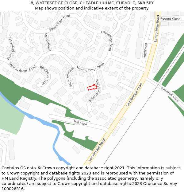 8, WATERSEDGE CLOSE, CHEADLE HULME, CHEADLE, SK8 5PY: Location map and indicative extent of plot