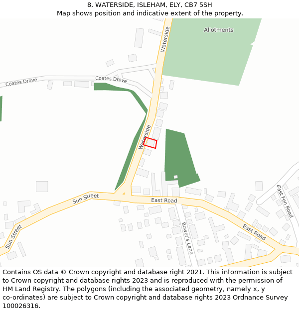 8, WATERSIDE, ISLEHAM, ELY, CB7 5SH: Location map and indicative extent of plot