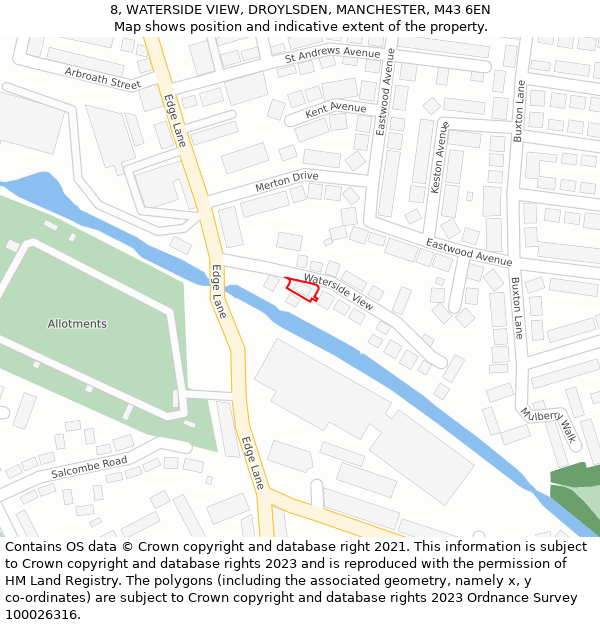 8, WATERSIDE VIEW, DROYLSDEN, MANCHESTER, M43 6EN: Location map and indicative extent of plot