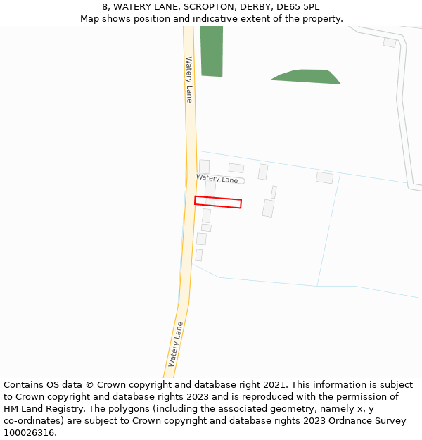 8, WATERY LANE, SCROPTON, DERBY, DE65 5PL: Location map and indicative extent of plot