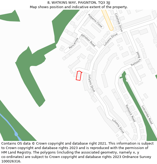 8, WATKINS WAY, PAIGNTON, TQ3 3JJ: Location map and indicative extent of plot