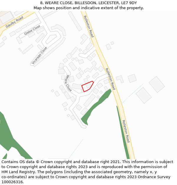 8, WEARE CLOSE, BILLESDON, LEICESTER, LE7 9DY: Location map and indicative extent of plot