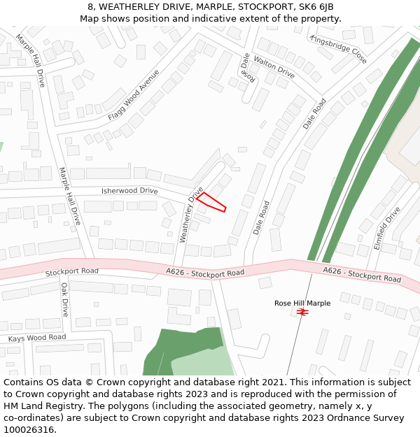 8, WEATHERLEY DRIVE, MARPLE, STOCKPORT, SK6 6JB: Location map and indicative extent of plot