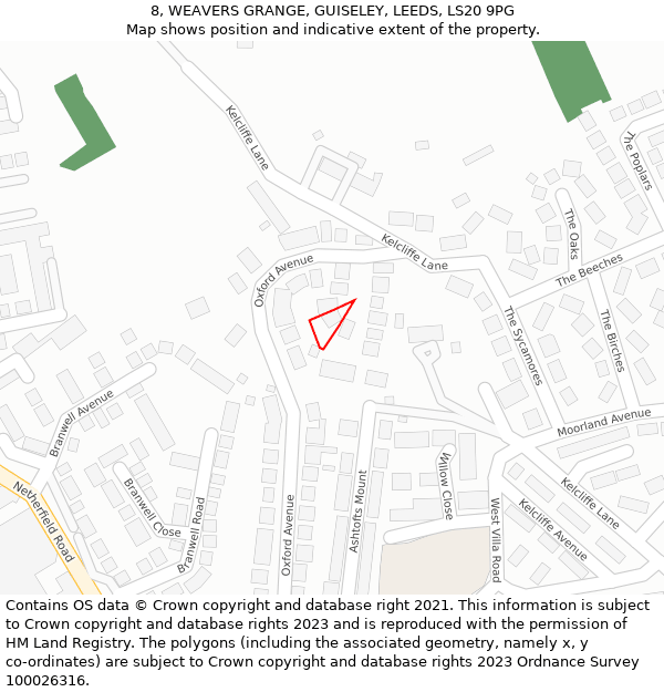 8, WEAVERS GRANGE, GUISELEY, LEEDS, LS20 9PG: Location map and indicative extent of plot