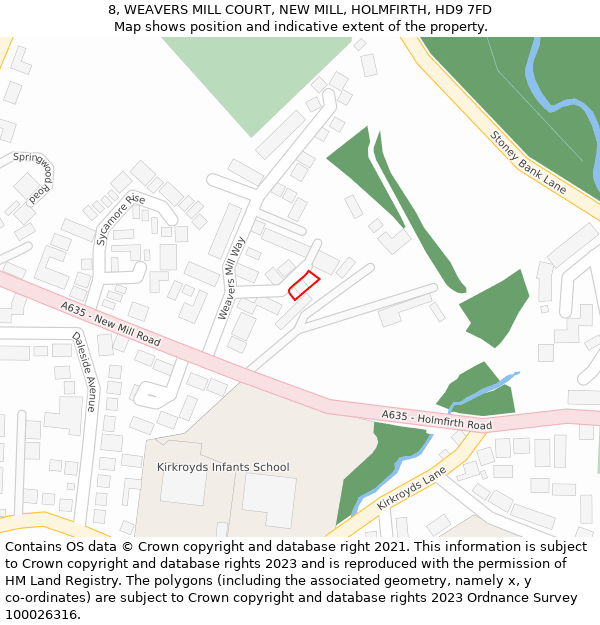 8, WEAVERS MILL COURT, NEW MILL, HOLMFIRTH, HD9 7FD: Location map and indicative extent of plot