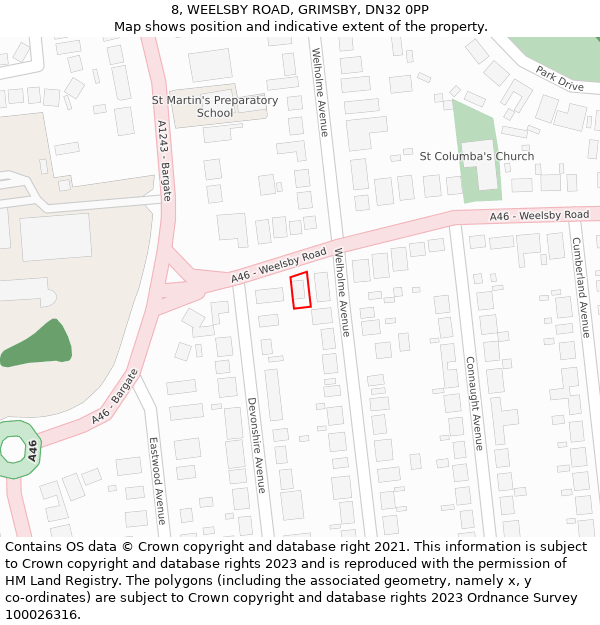 8, WEELSBY ROAD, GRIMSBY, DN32 0PP: Location map and indicative extent of plot