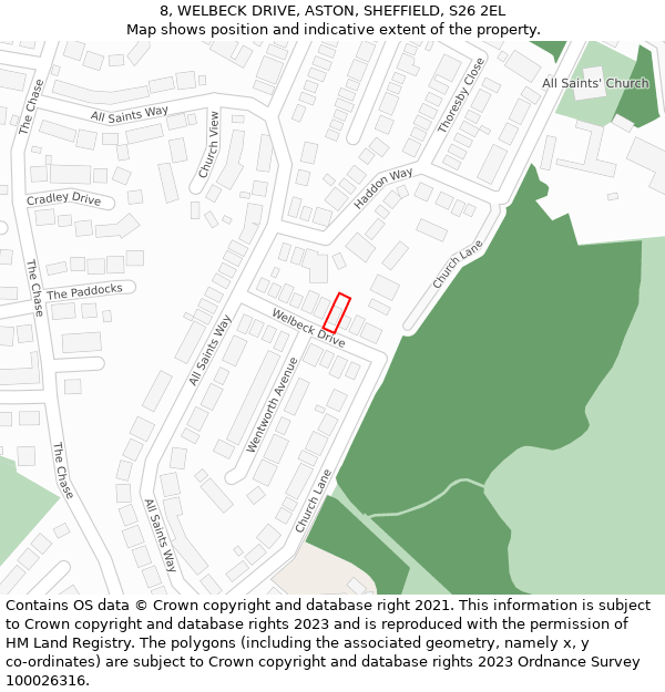 8, WELBECK DRIVE, ASTON, SHEFFIELD, S26 2EL: Location map and indicative extent of plot
