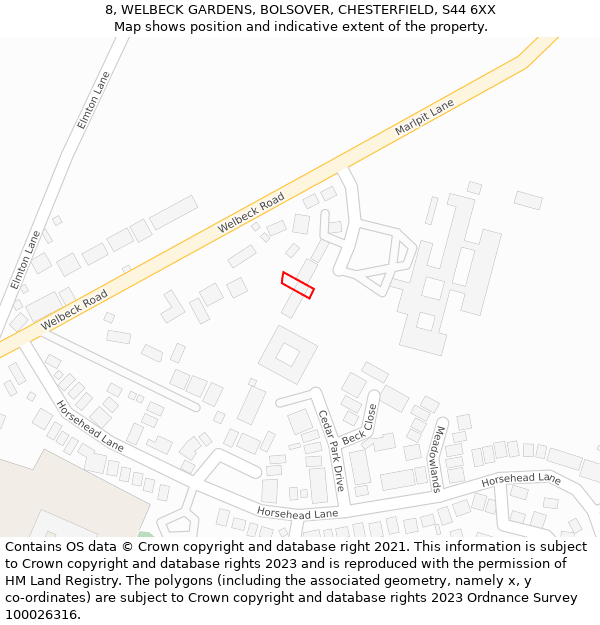 8, WELBECK GARDENS, BOLSOVER, CHESTERFIELD, S44 6XX: Location map and indicative extent of plot