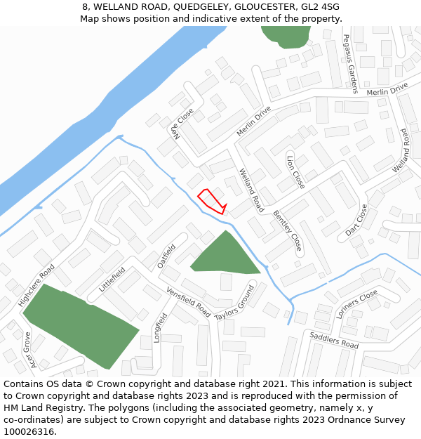 8, WELLAND ROAD, QUEDGELEY, GLOUCESTER, GL2 4SG: Location map and indicative extent of plot