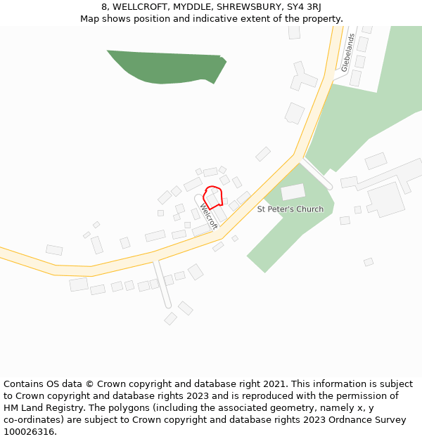 8, WELLCROFT, MYDDLE, SHREWSBURY, SY4 3RJ: Location map and indicative extent of plot