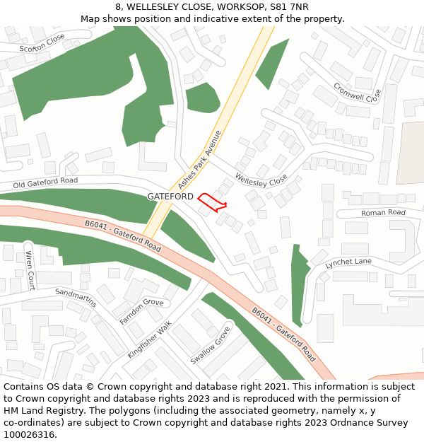 8, WELLESLEY CLOSE, WORKSOP, S81 7NR: Location map and indicative extent of plot