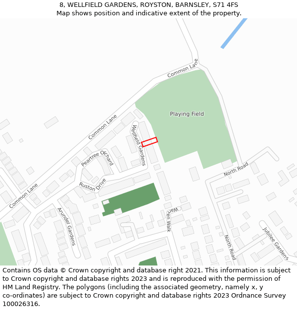 8, WELLFIELD GARDENS, ROYSTON, BARNSLEY, S71 4FS: Location map and indicative extent of plot