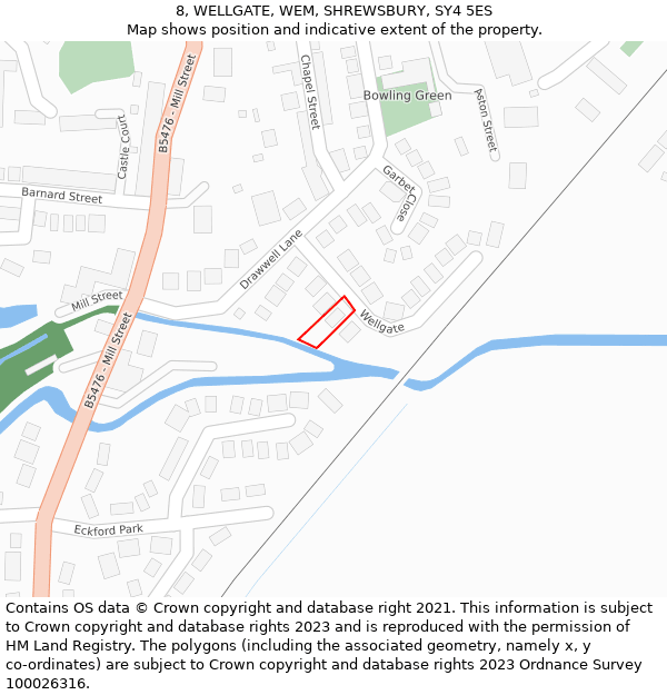 8, WELLGATE, WEM, SHREWSBURY, SY4 5ES: Location map and indicative extent of plot