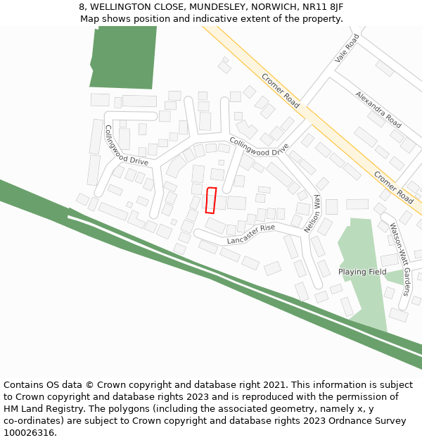 8, WELLINGTON CLOSE, MUNDESLEY, NORWICH, NR11 8JF: Location map and indicative extent of plot