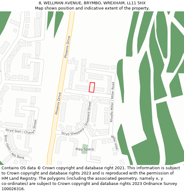8, WELLMAN AVENUE, BRYMBO, WREXHAM, LL11 5HX: Location map and indicative extent of plot