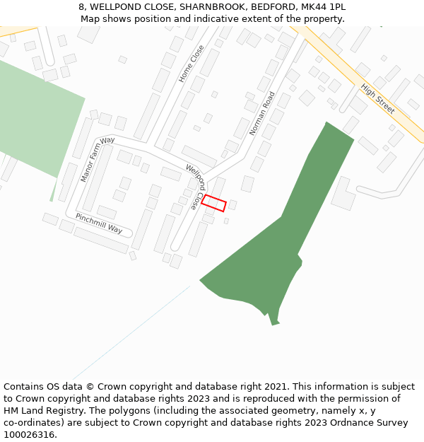 8, WELLPOND CLOSE, SHARNBROOK, BEDFORD, MK44 1PL: Location map and indicative extent of plot