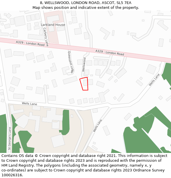 8, WELLSWOOD, LONDON ROAD, ASCOT, SL5 7EA: Location map and indicative extent of plot