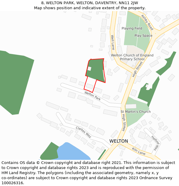 8, WELTON PARK, WELTON, DAVENTRY, NN11 2JW: Location map and indicative extent of plot