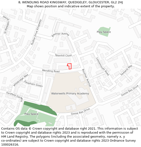 8, WENDLING ROAD KINGSWAY, QUEDGELEY, GLOUCESTER, GL2 2HJ: Location map and indicative extent of plot