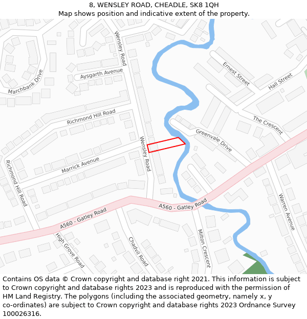 8, WENSLEY ROAD, CHEADLE, SK8 1QH: Location map and indicative extent of plot