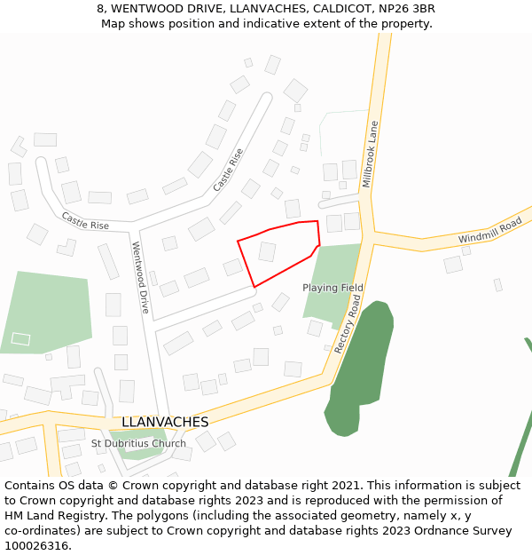 8, WENTWOOD DRIVE, LLANVACHES, CALDICOT, NP26 3BR: Location map and indicative extent of plot
