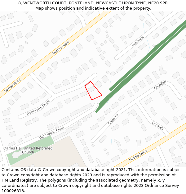 8, WENTWORTH COURT, PONTELAND, NEWCASTLE UPON TYNE, NE20 9PR: Location map and indicative extent of plot