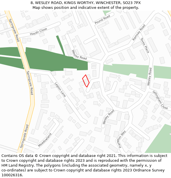 8, WESLEY ROAD, KINGS WORTHY, WINCHESTER, SO23 7PX: Location map and indicative extent of plot