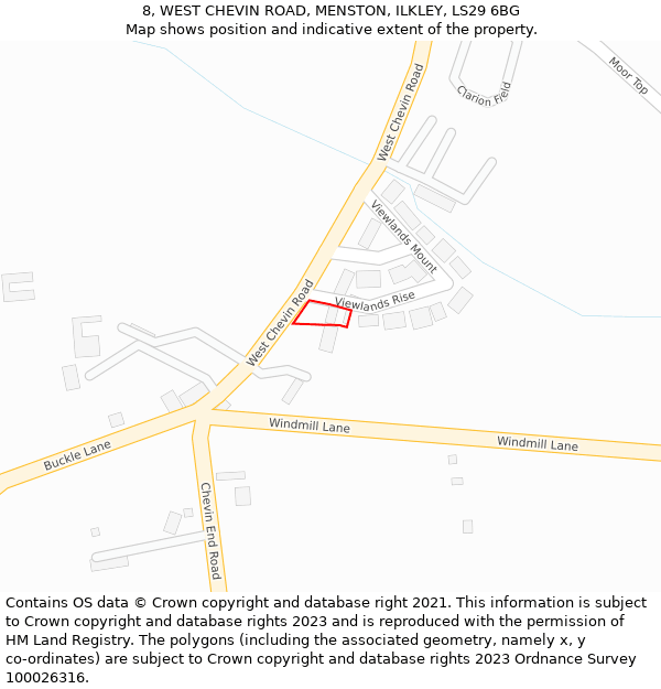 8, WEST CHEVIN ROAD, MENSTON, ILKLEY, LS29 6BG: Location map and indicative extent of plot