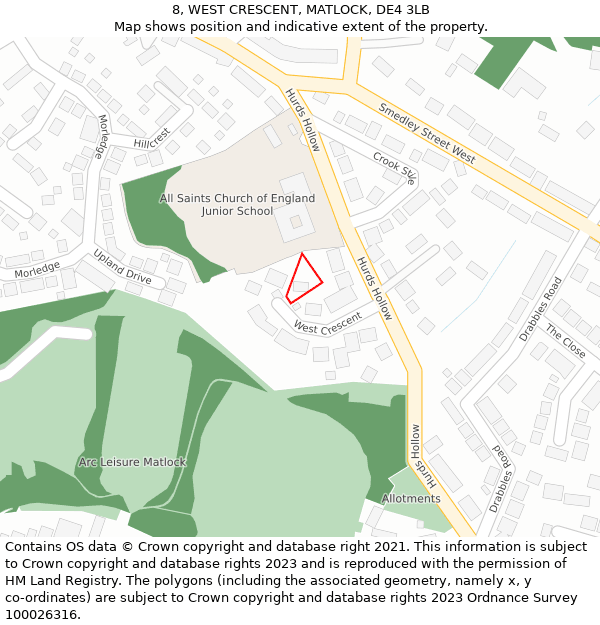 8, WEST CRESCENT, MATLOCK, DE4 3LB: Location map and indicative extent of plot