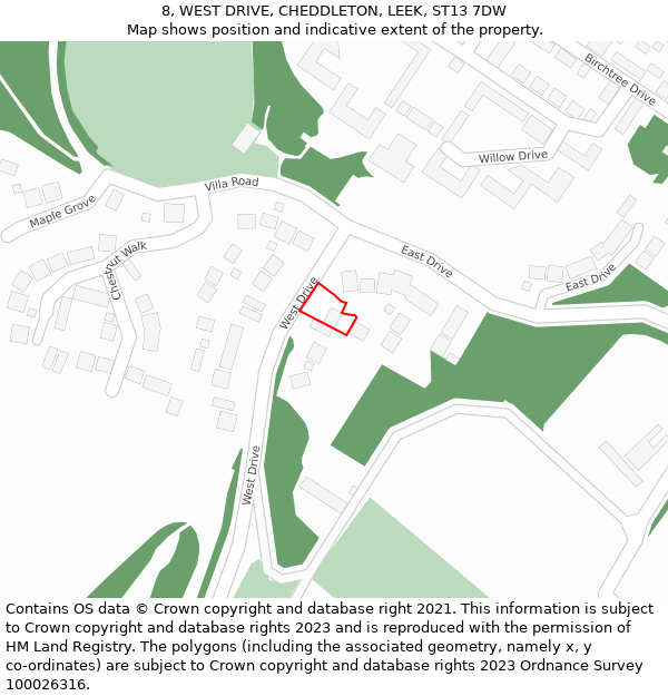 8, WEST DRIVE, CHEDDLETON, LEEK, ST13 7DW: Location map and indicative extent of plot