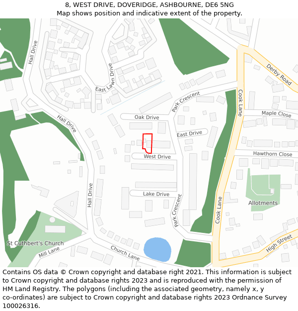 8, WEST DRIVE, DOVERIDGE, ASHBOURNE, DE6 5NG: Location map and indicative extent of plot