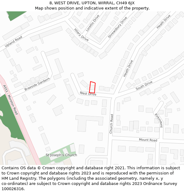 8, WEST DRIVE, UPTON, WIRRAL, CH49 6JX: Location map and indicative extent of plot