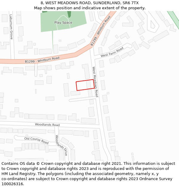 8, WEST MEADOWS ROAD, SUNDERLAND, SR6 7TX: Location map and indicative extent of plot