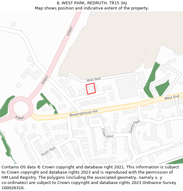 8, WEST PARK, REDRUTH, TR15 3AJ: Location map and indicative extent of plot