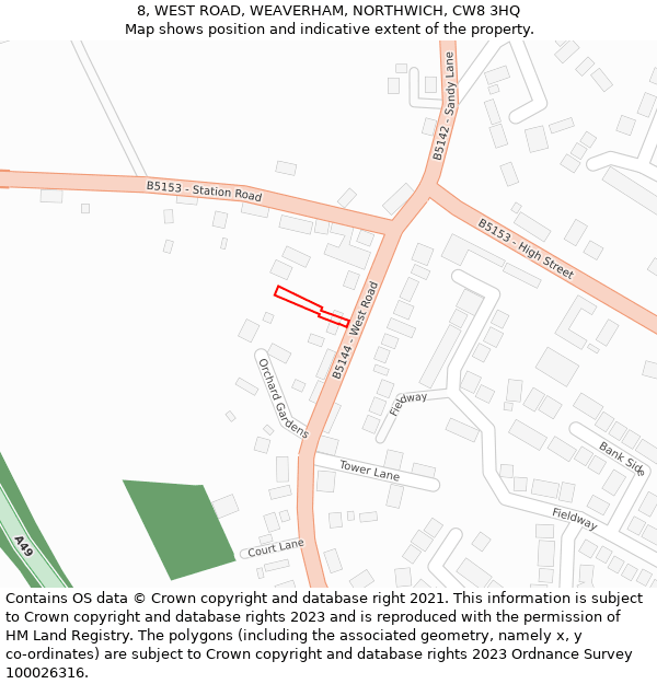 8, WEST ROAD, WEAVERHAM, NORTHWICH, CW8 3HQ: Location map and indicative extent of plot