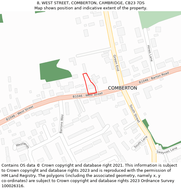 8, WEST STREET, COMBERTON, CAMBRIDGE, CB23 7DS: Location map and indicative extent of plot