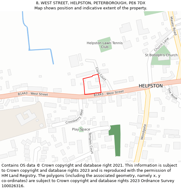 8, WEST STREET, HELPSTON, PETERBOROUGH, PE6 7DX: Location map and indicative extent of plot