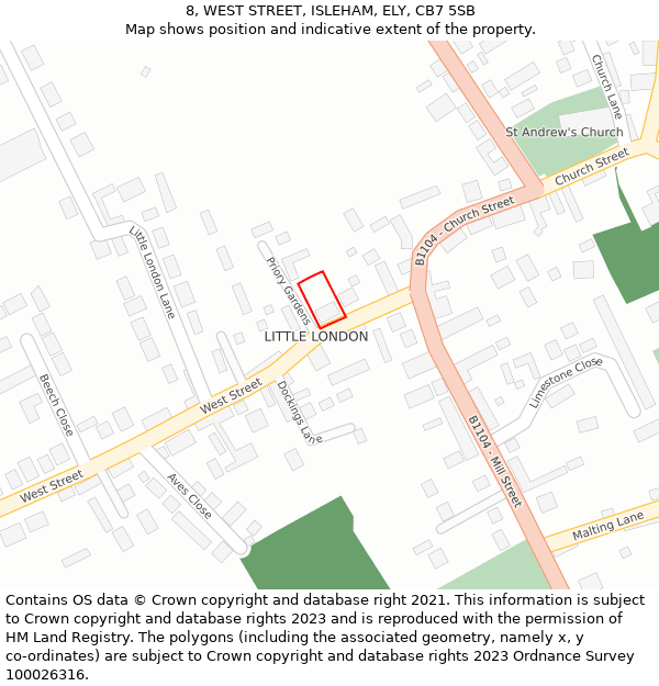 8, WEST STREET, ISLEHAM, ELY, CB7 5SB: Location map and indicative extent of plot