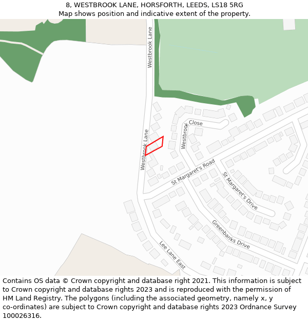 8, WESTBROOK LANE, HORSFORTH, LEEDS, LS18 5RG: Location map and indicative extent of plot