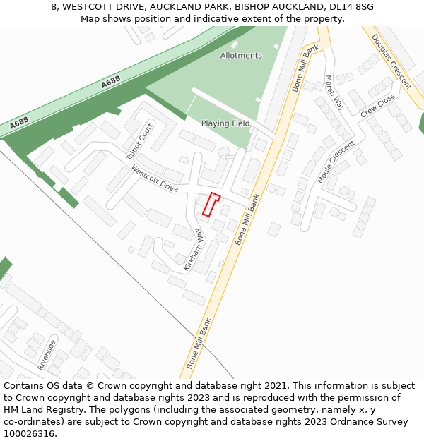 8, WESTCOTT DRIVE, AUCKLAND PARK, BISHOP AUCKLAND, DL14 8SG: Location map and indicative extent of plot