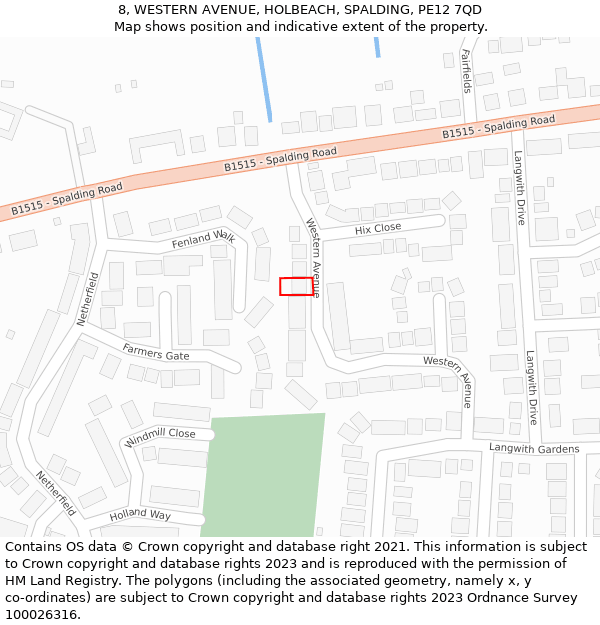 8, WESTERN AVENUE, HOLBEACH, SPALDING, PE12 7QD: Location map and indicative extent of plot