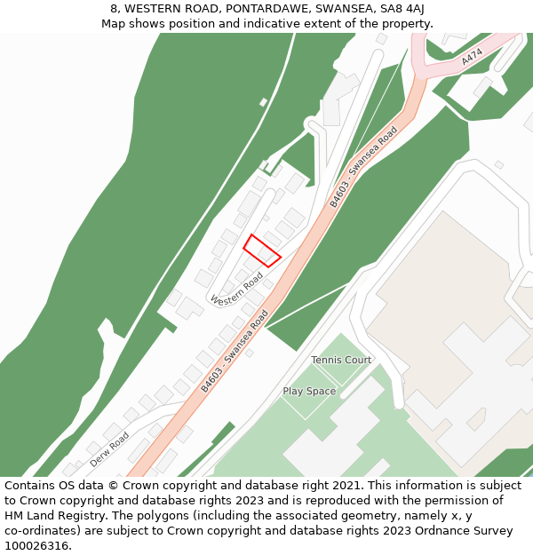 8, WESTERN ROAD, PONTARDAWE, SWANSEA, SA8 4AJ: Location map and indicative extent of plot