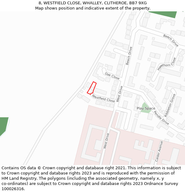 8, WESTFIELD CLOSE, WHALLEY, CLITHEROE, BB7 9XG: Location map and indicative extent of plot