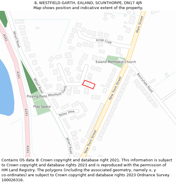 8, WESTFIELD GARTH, EALAND, SCUNTHORPE, DN17 4JR: Location map and indicative extent of plot