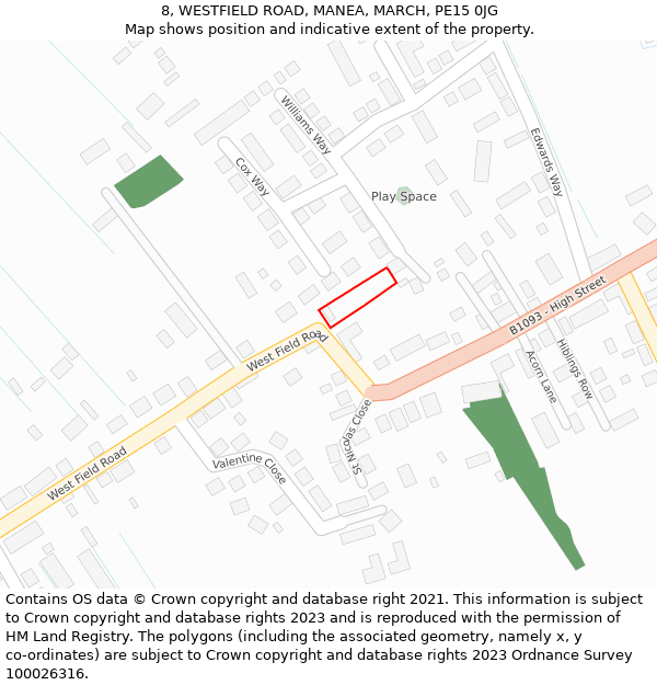 8, WESTFIELD ROAD, MANEA, MARCH, PE15 0JG: Location map and indicative extent of plot