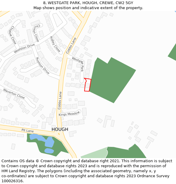 8, WESTGATE PARK, HOUGH, CREWE, CW2 5GY: Location map and indicative extent of plot