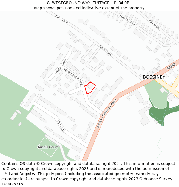 8, WESTGROUND WAY, TINTAGEL, PL34 0BH: Location map and indicative extent of plot