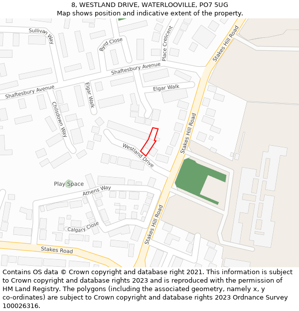 8, WESTLAND DRIVE, WATERLOOVILLE, PO7 5UG: Location map and indicative extent of plot